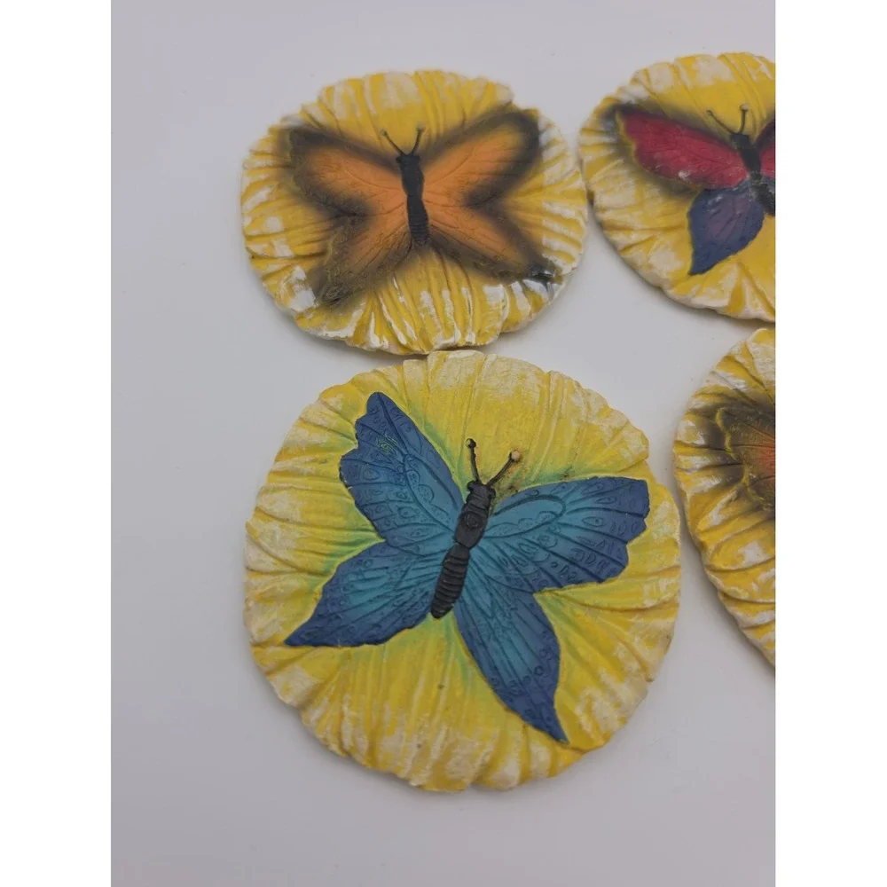 Home Interiors Butterfly Ceramic Coaster Set of 4 Vintage Multicolor Round 4